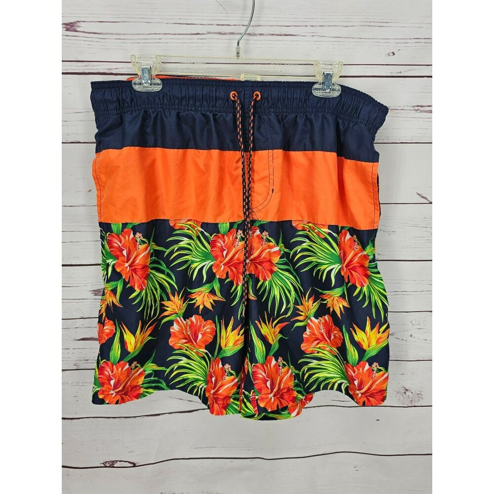 Faded Glory Men's Hawaiian Floral‎ Swim Trunks - Elastic Waist & Drawstring